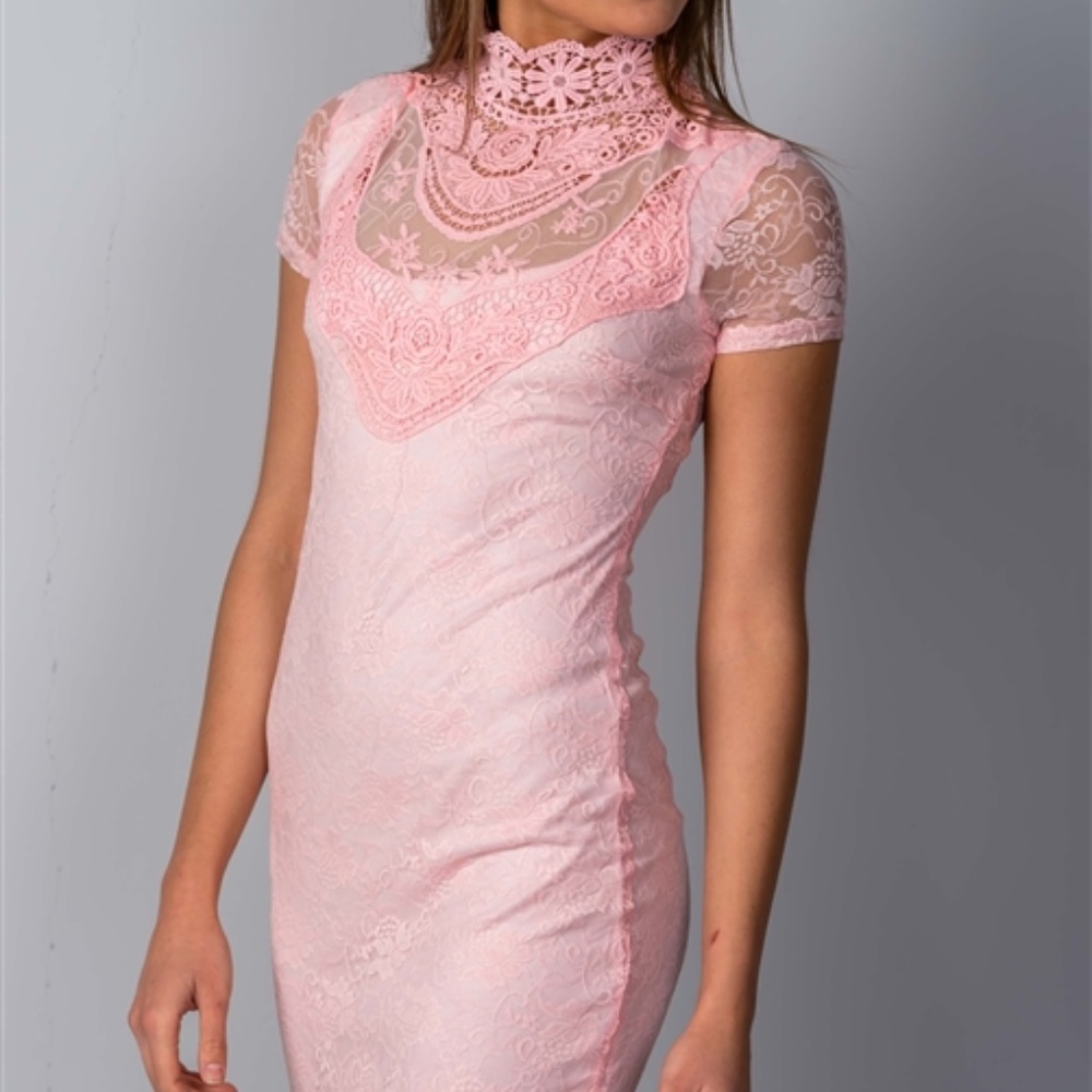 PINK CROCHET MINI DRESS
